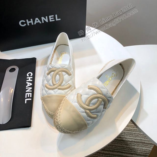 Chanel女鞋 香奈兒頂級版本漁夫鞋 白皮杏皮標  naq1104